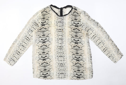 Zara Womens Beige Animal Print Polyester Basic Blouse Size L Round Neck - Snake Print