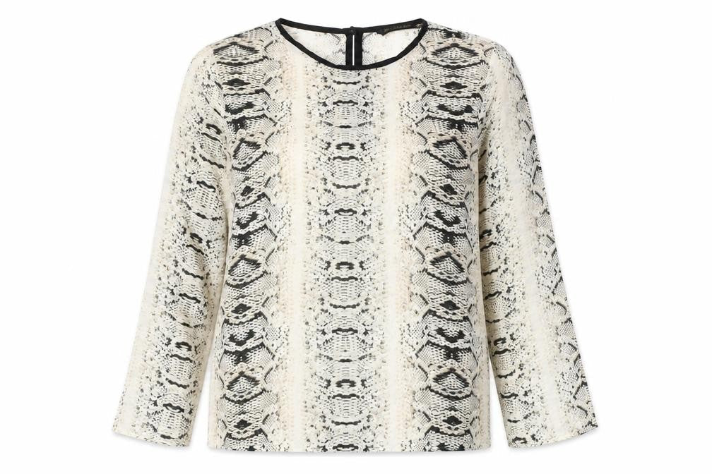 Zara Womens Beige Animal Print Polyester Basic Blouse Size L Round Neck - Snake Print