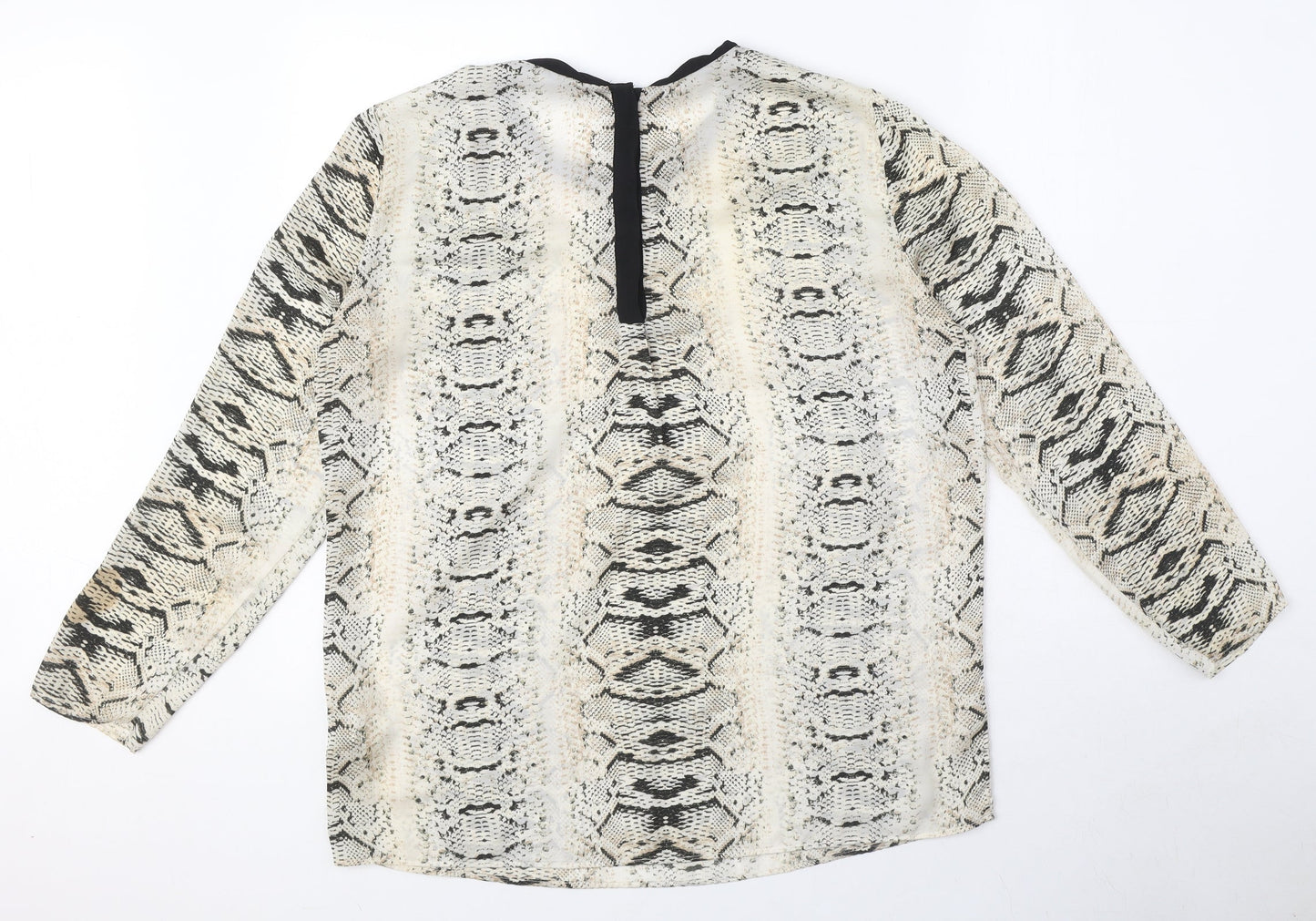 Zara Womens Beige Animal Print Polyester Basic Blouse Size L Round Neck - Snake Print