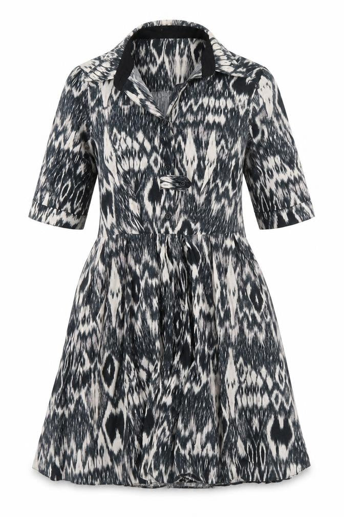 River Island Womens Blue Geometric Cotton A-Line Size 10 Collared Zip