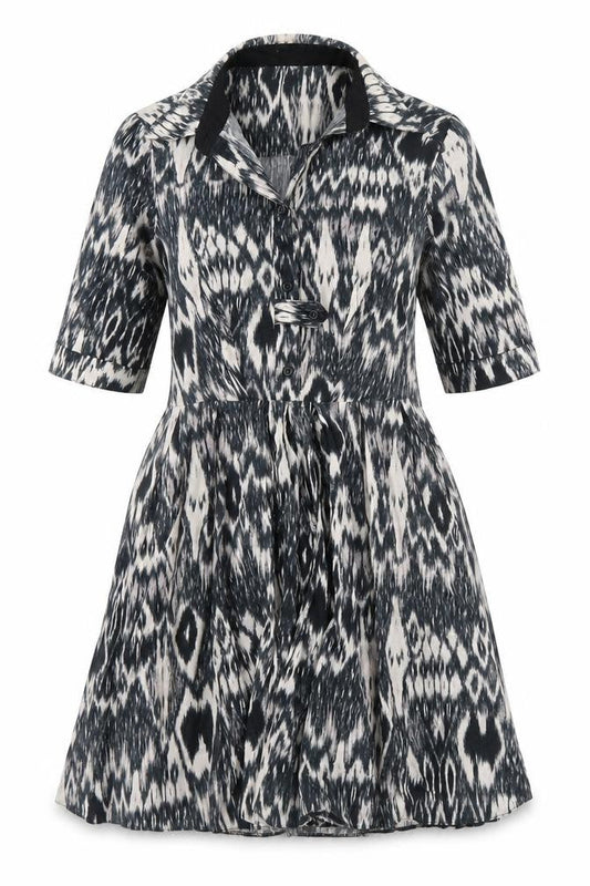 River Island Womens Blue Geometric Cotton A-Line Size 10 Collared Zip