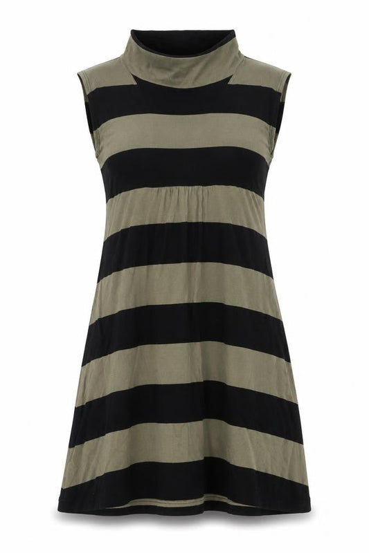 The Masai Womens Green Striped Viscose A-Line Size L Mock Neck Pullover - Pockets
