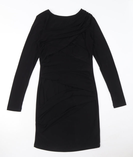 Topshop Womens Black Polyester Bodycon Size 10 Round Neck Pullover - Ruched detail