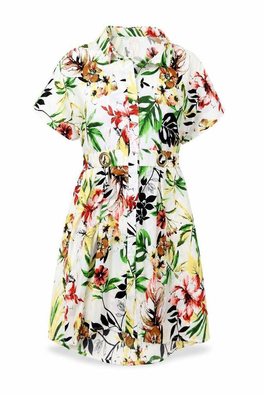 Elli White Womens Multicoloured Floral Polyester Shirt Dress Size S Collared Button - Ring Detail
