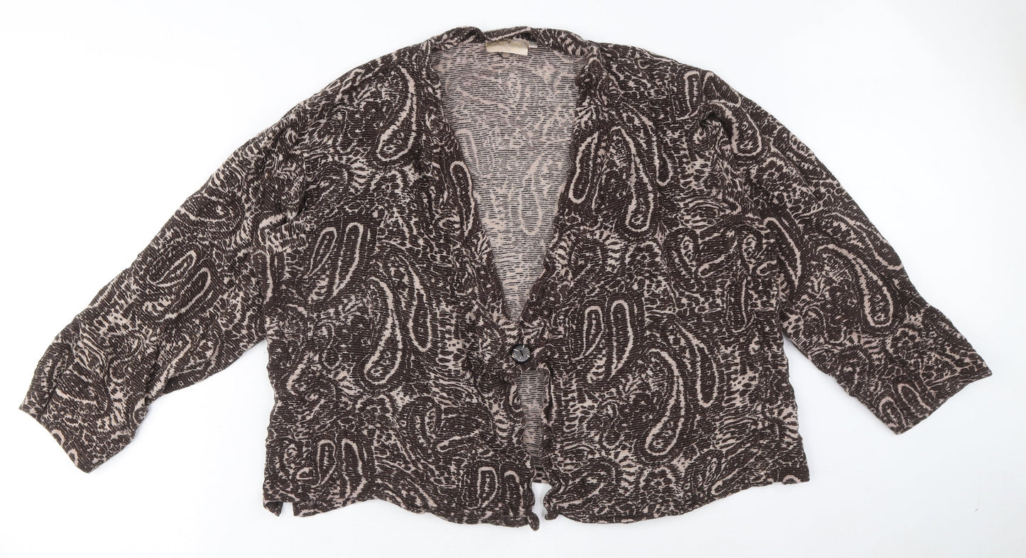 Adini Womens Brown V-Neck Paisley Viscose Cardigan Jumper Size M - Size M-L