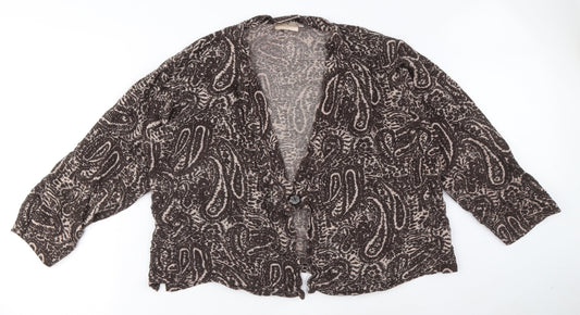 Adini Womens Brown V-Neck Paisley Viscose Cardigan Jumper Size M - Size M-L