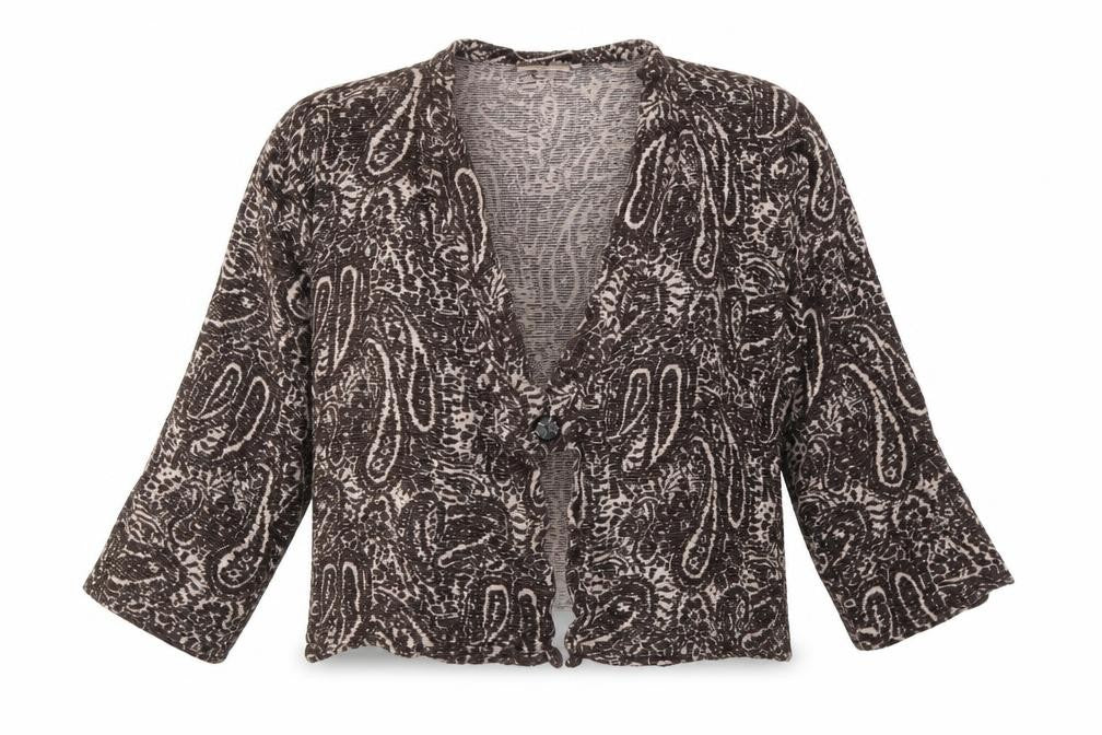 Adini Womens Brown V-Neck Paisley Viscose Cardigan Jumper Size M - Size M-L