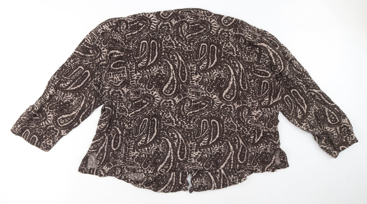 Adini Womens Brown V-Neck Paisley Viscose Cardigan Jumper Size M - Size M-L