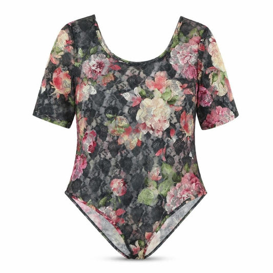 South Womens Grey Floral Polyester Bodysuit One-Piece Size 16 Snap