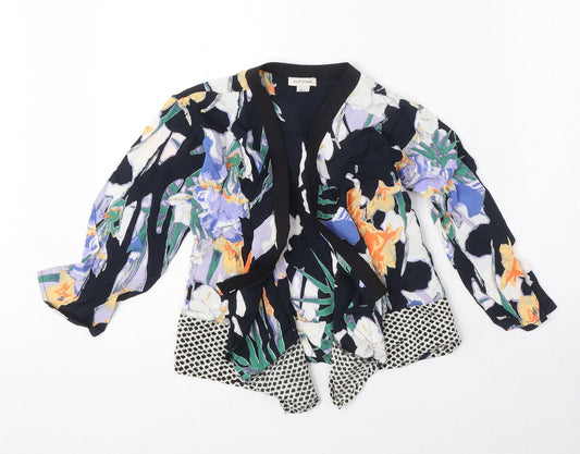 River Island Girls Black V-Neck Floral Viscose Cardigan Jumper Size 6 Years