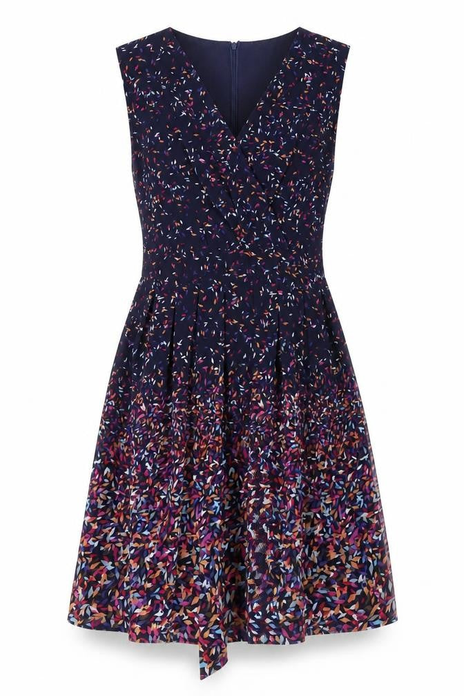 anisa Womens Blue Geometric Polyester A-Line Size S V-Neck Zip - Size S-M