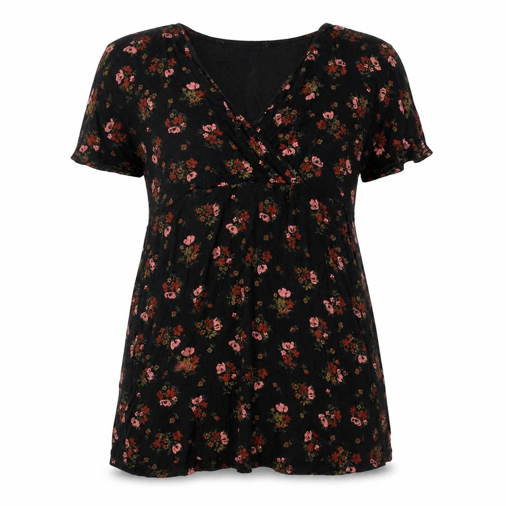 Boohoo Womens Black Floral Viscose A-Line Size 16 V-Neck Pullover