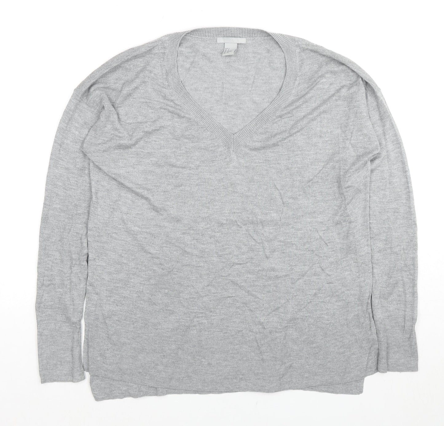 H&M Womens Grey V-Neck Acrylic Pullover Jumper Size S