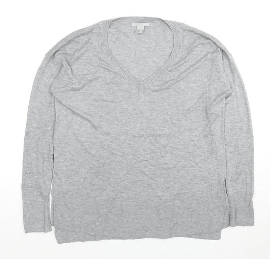 H&M Womens Grey V-Neck Acrylic Pullover Jumper Size S