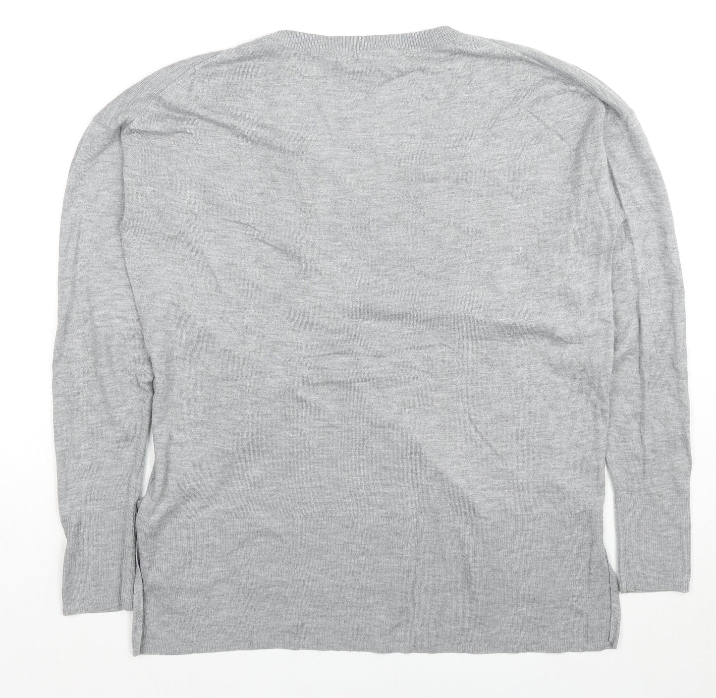 H&M Womens Grey V-Neck Acrylic Pullover Jumper Size S