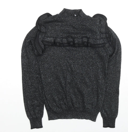 Marks and Spencer Womens Black Round Neck Viscose Pullover Jumper Size 8 - Glitter