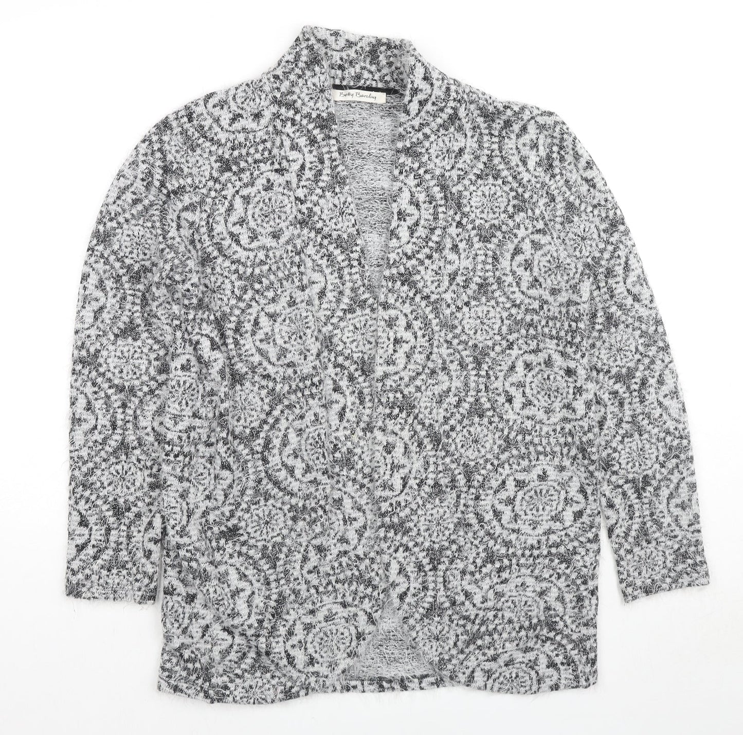 Betty Barclay Womens Grey V-Neck Geometric Cotton Cardigan Jumper Size 16