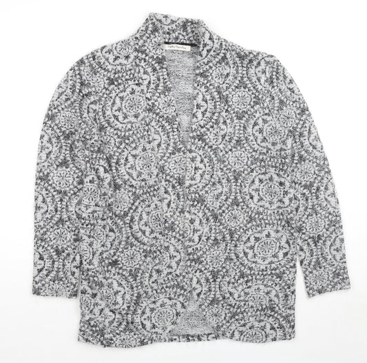 Betty Barclay Womens Grey V-Neck Geometric Cotton Cardigan Jumper Size 16