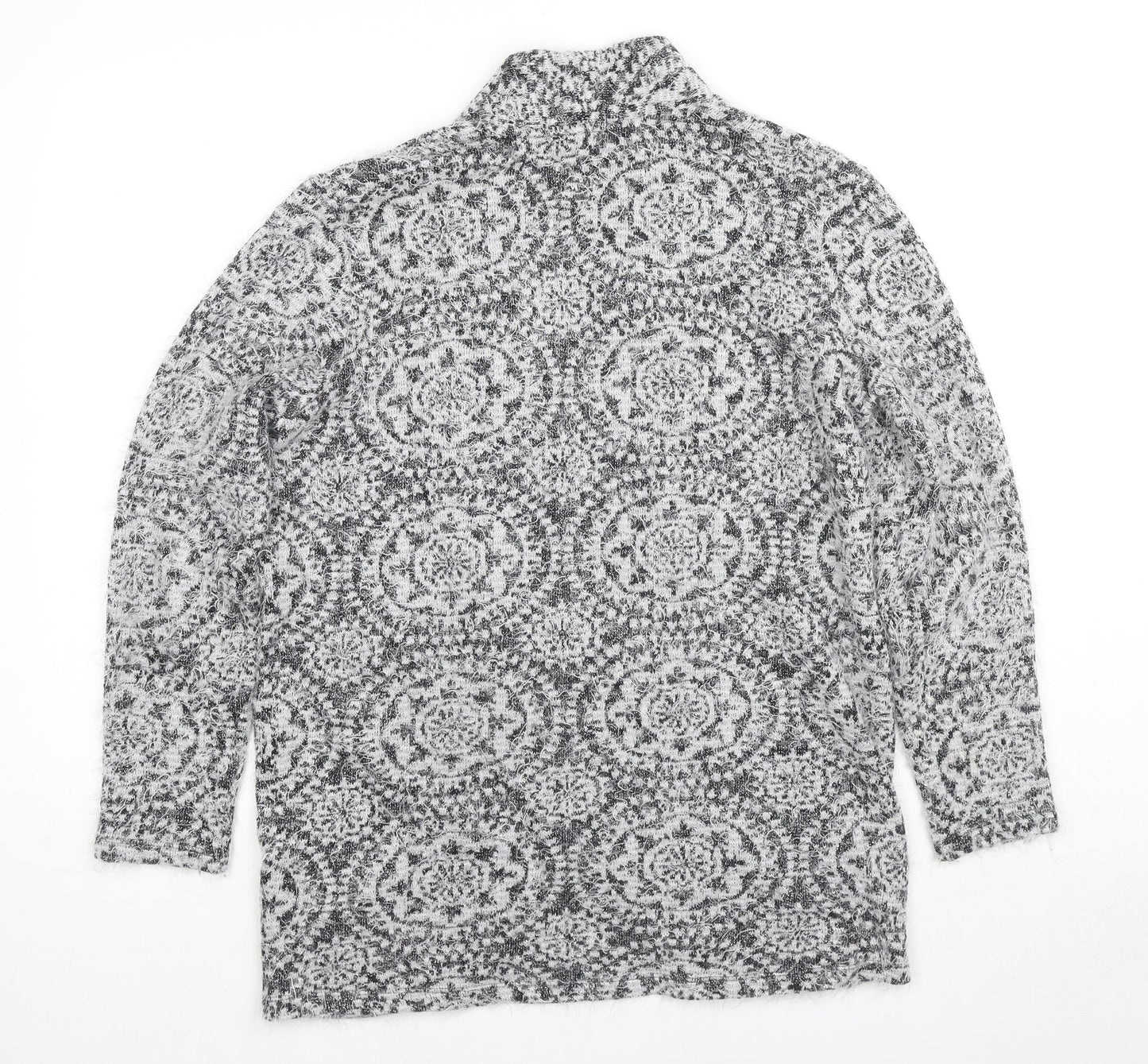 Betty Barclay Womens Grey V-Neck Geometric Cotton Cardigan Jumper Size 16