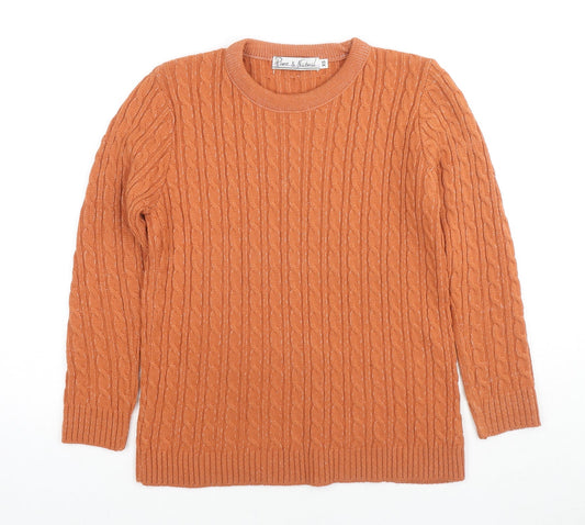 Pure & Natural Womens Orange Round Neck Acrylic Pullover Jumper Size XS