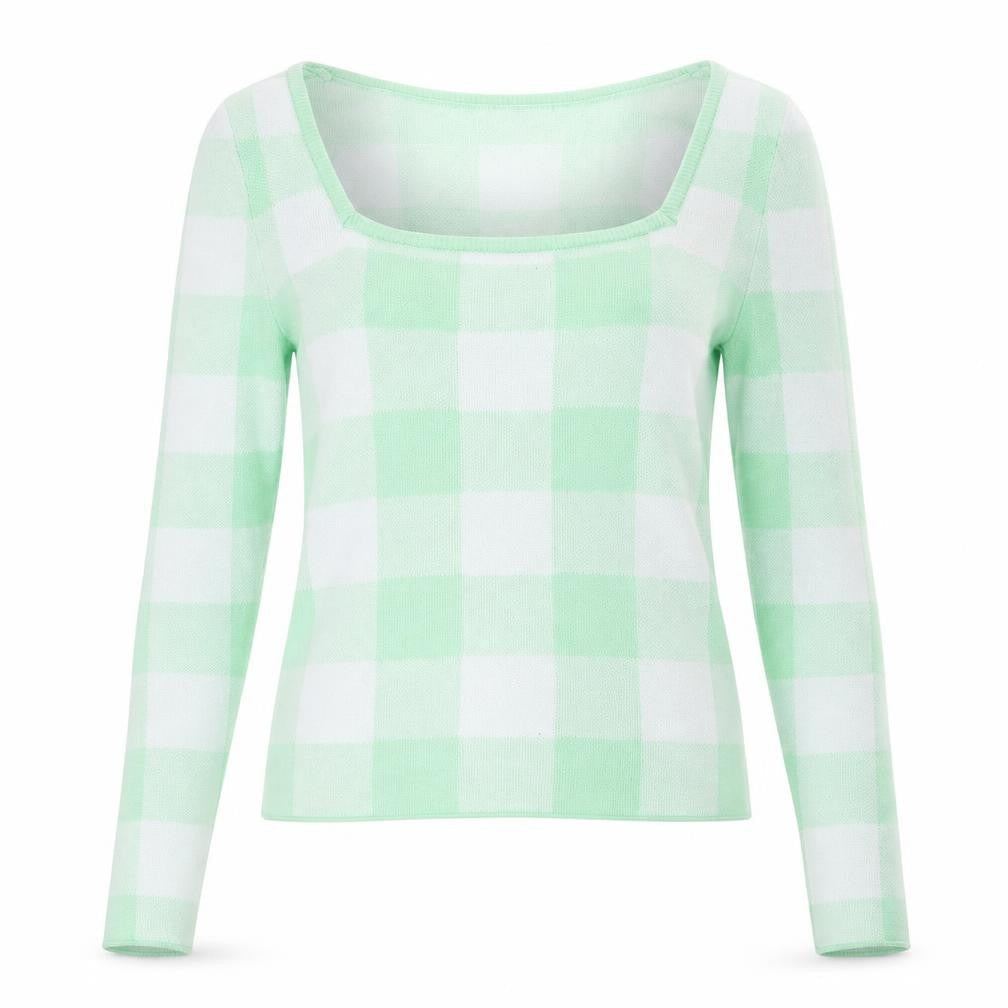 ASOS Womens Green Square Neck Check Acrylic Pullover Jumper Size 8