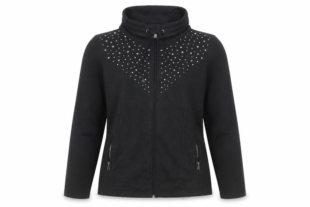 C&A Womens Black Cotton Full Zip Sweatshirt Size M Zip - Jeweled Detail