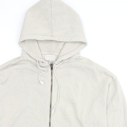 Pull&Bear Mens Beige Cotton Full Zip Hoodie Size M