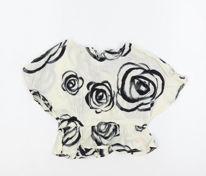 Additional front view of Gap girls’ ivory floral cotton pullover blouse, size 18-24, months round neck button