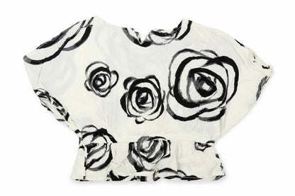 Front view of Gap girls’ ivory floral cotton pullover blouse, size 18-24, months round neck button
