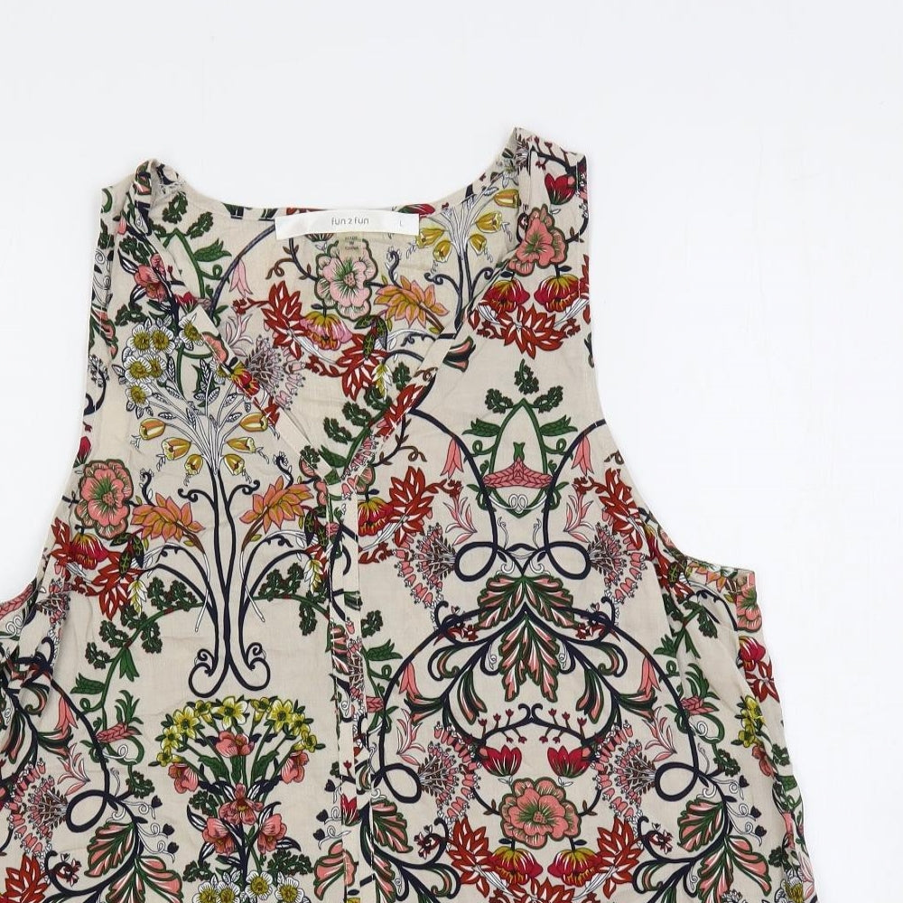 Fun2Fun Womens Multicoloured Floral Viscose Basic Blouse Size L V-Neck