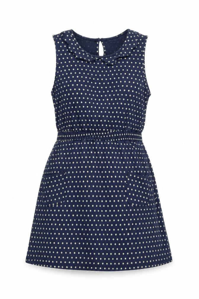 Red Herring Womens Blue Polka Dot Cotton A-Line Size 12 Boat Neck Button - Ruffle