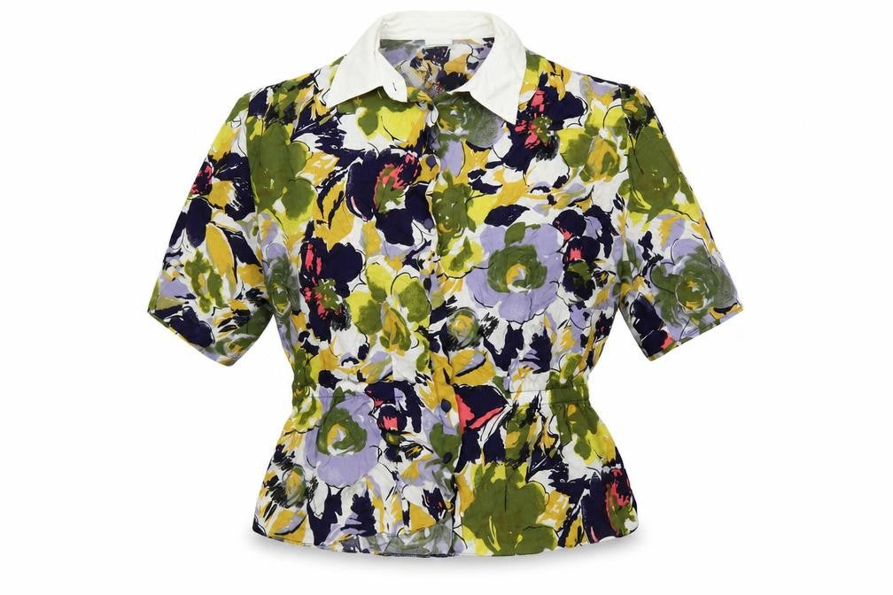 Canda Womens Multicoloured Geometric Viscose Basic Button-Up Size 16 Collared - Peplum