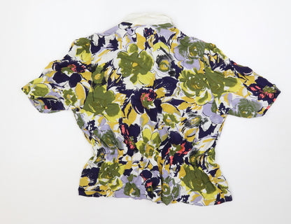 Back view of Canda women’s multicoloured geometric viscose basic button-up, size UK 16, collared - peplum
