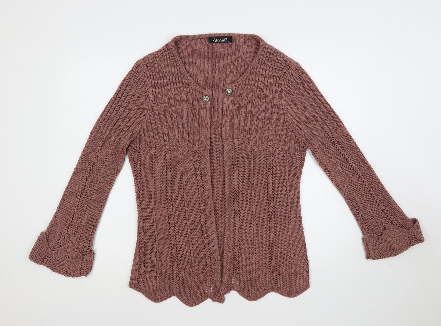 Alexara Womens Pink Round Neck Acrylic Cardigan Jumper Size M - Open
