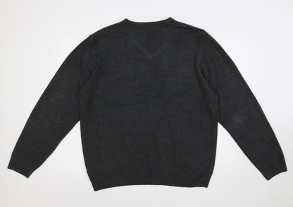 Marks & Spencer Mens Grey V-Neck Acrylic Pullover Jumper Size XL Long Sleeve