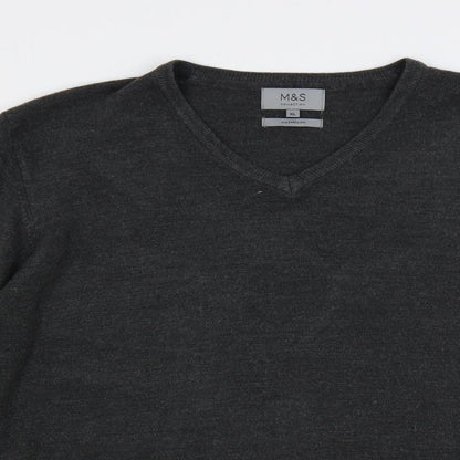 Marks & Spencer Mens Grey V-Neck Acrylic Pullover Jumper Size XL Long Sleeve