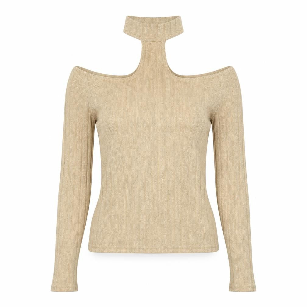 Divided by H&M Womens Beige High Neck Polyester Pullover Jumper Size S - Cut Out