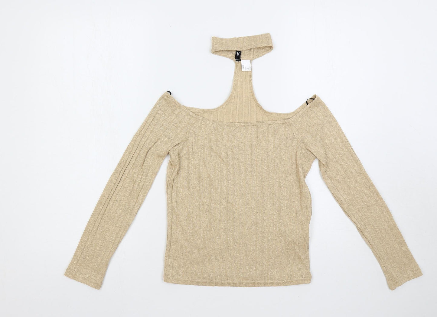 Divided by H&M Womens Beige High Neck Polyester Pullover Jumper Size S - Cut Out