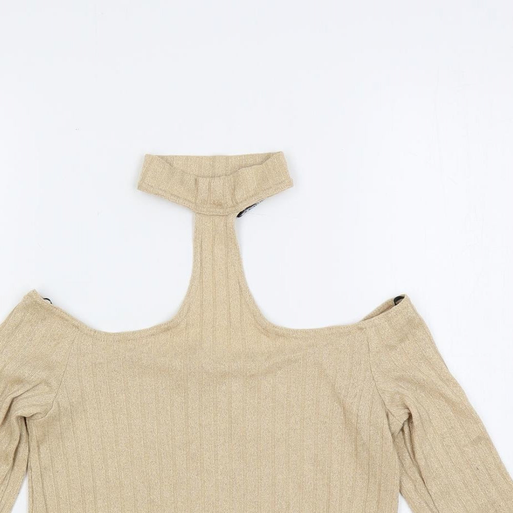 Divided by H&M Womens Beige High Neck Polyester Pullover Jumper Size S - Cut Out