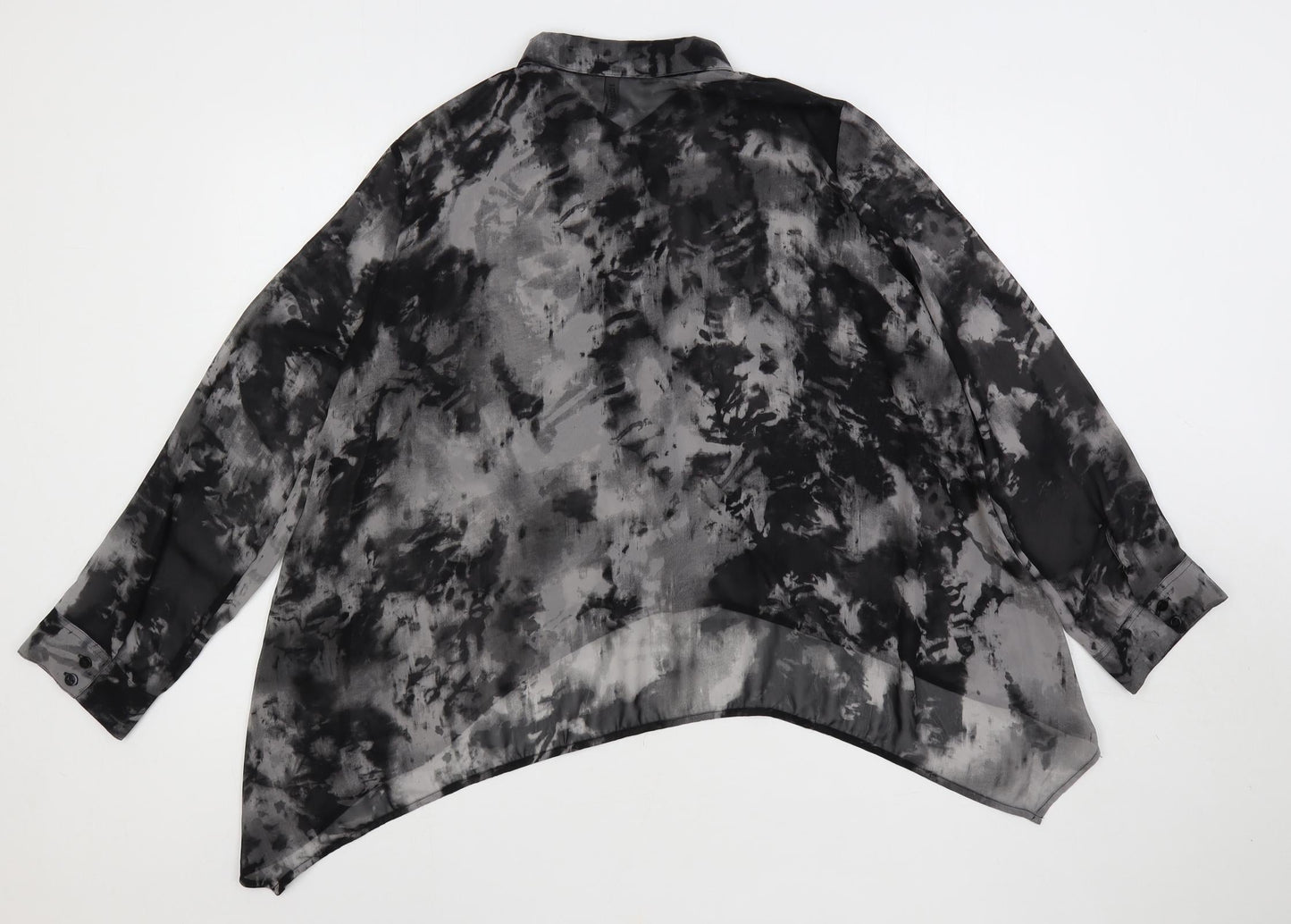 H&M Womens Grey Geometric Polyester Basic Button-Up Size 16 Collared - Tie-Dye