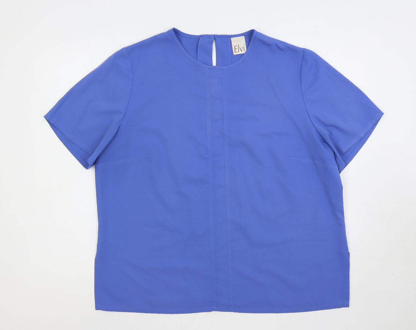 ELVI Womens Blue Polyester Basic Blouse Size 18 Round Neck
