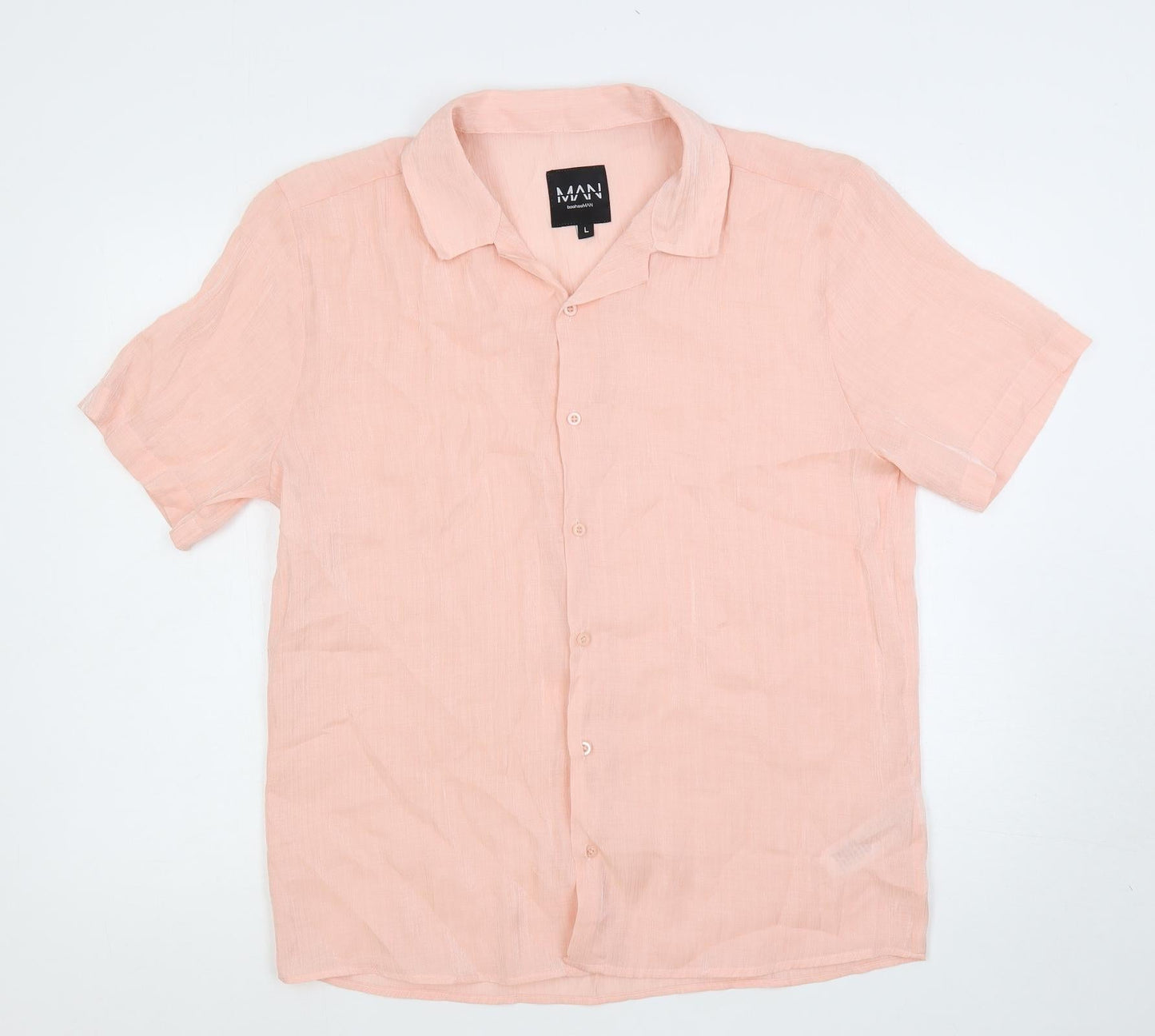 Boohoo MAN Mens Pink Viscose Button-Up Size L Collared Button