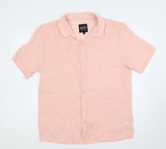 Boohoo MAN Mens Pink Viscose Button-Up Size L Collared Button