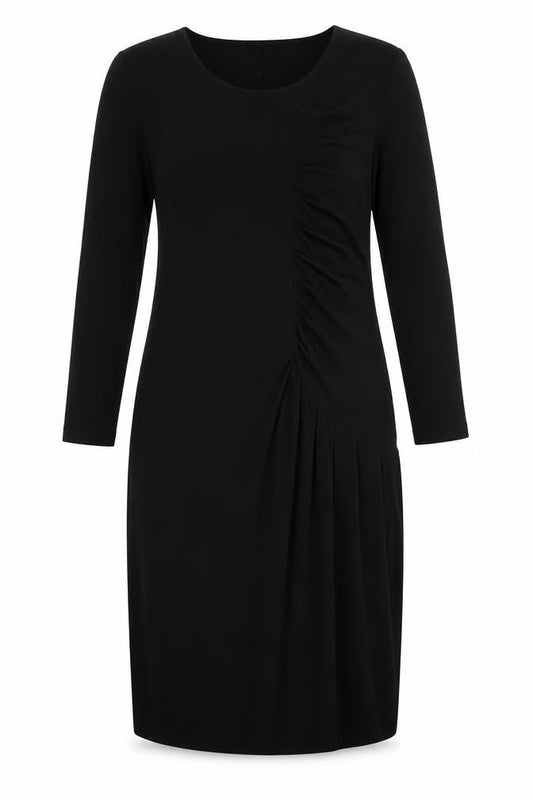 Ronen Chen Womens Black Viscose Pencil Dress Size 14 Round Neck Pullover - Ruched