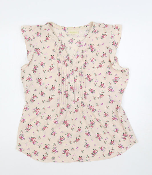 ModCloth Womens Pink Floral Polyester Basic Blouse Size XL V-Neck