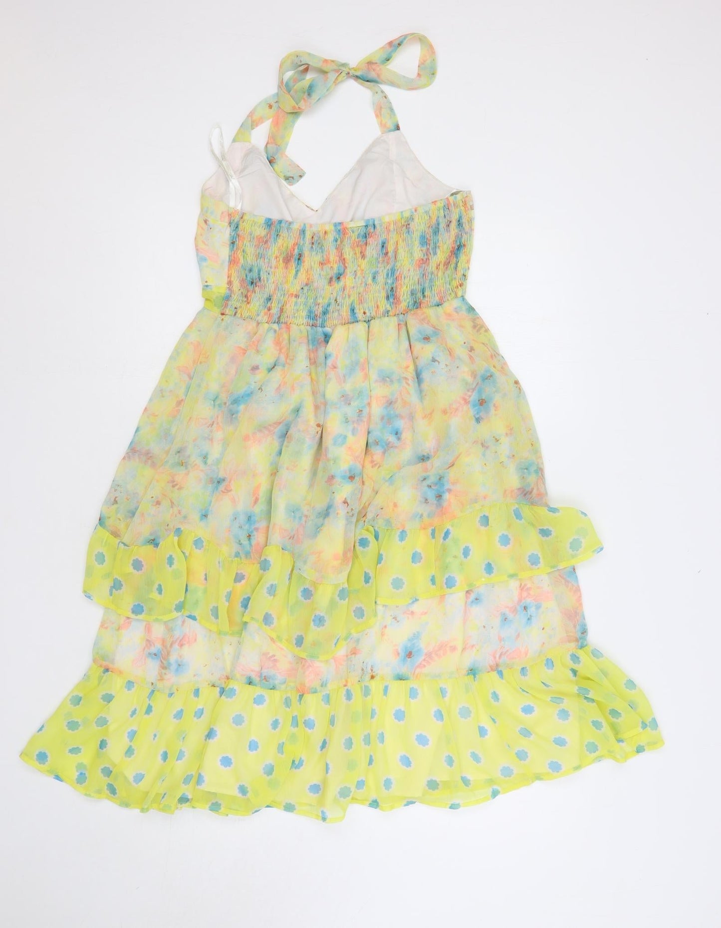 VILA Womens Multicoloured Floral Polyester Fit & Flare Size M Halter Tie - Ruffle
