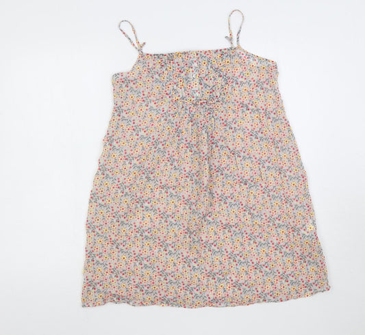 Zara Womens Multicoloured Floral Cotton Slip Dress Size M Square Neck Pullover