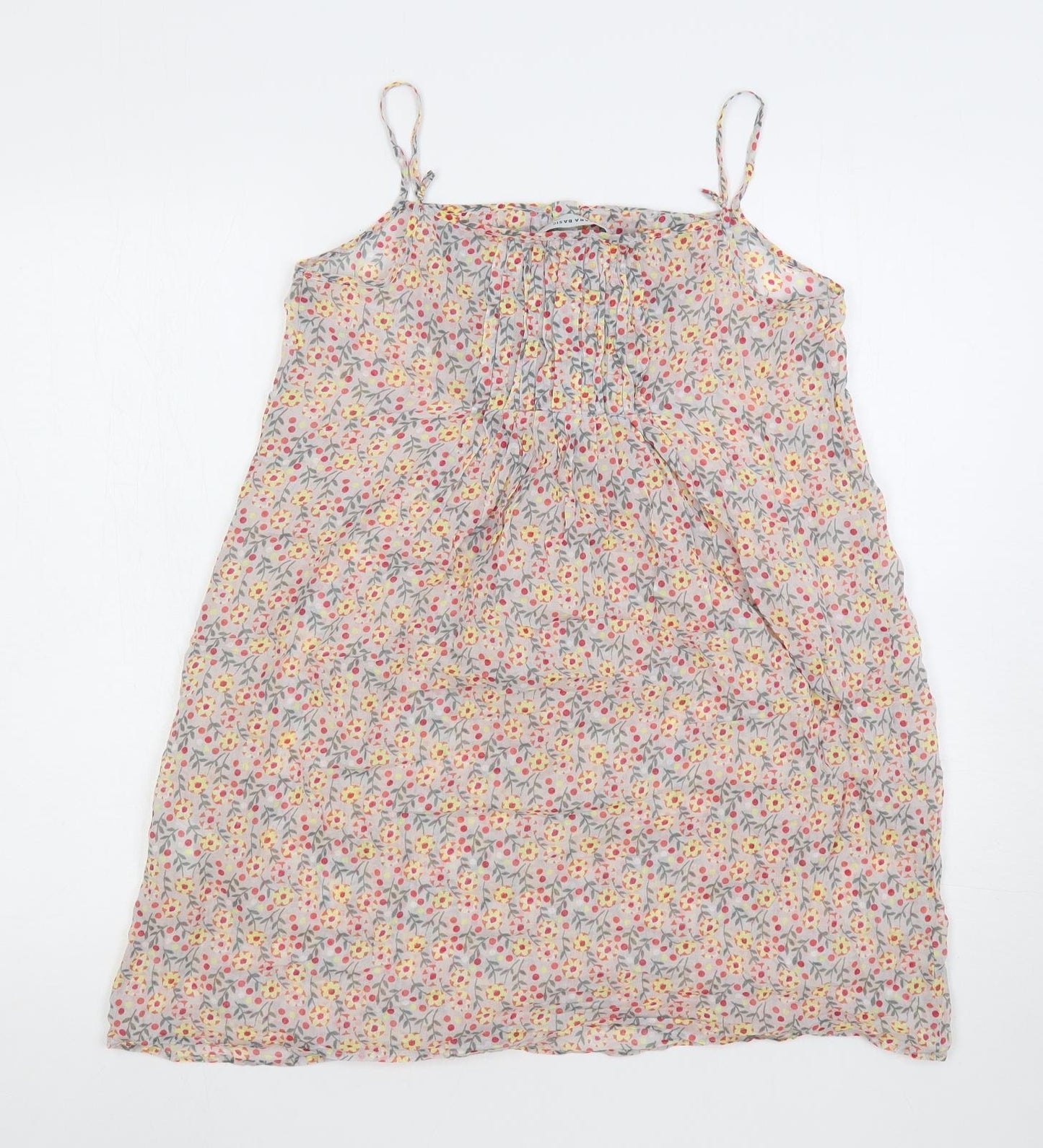 Zara Womens Multicoloured Floral Cotton Slip Dress Size M Square Neck Pullover