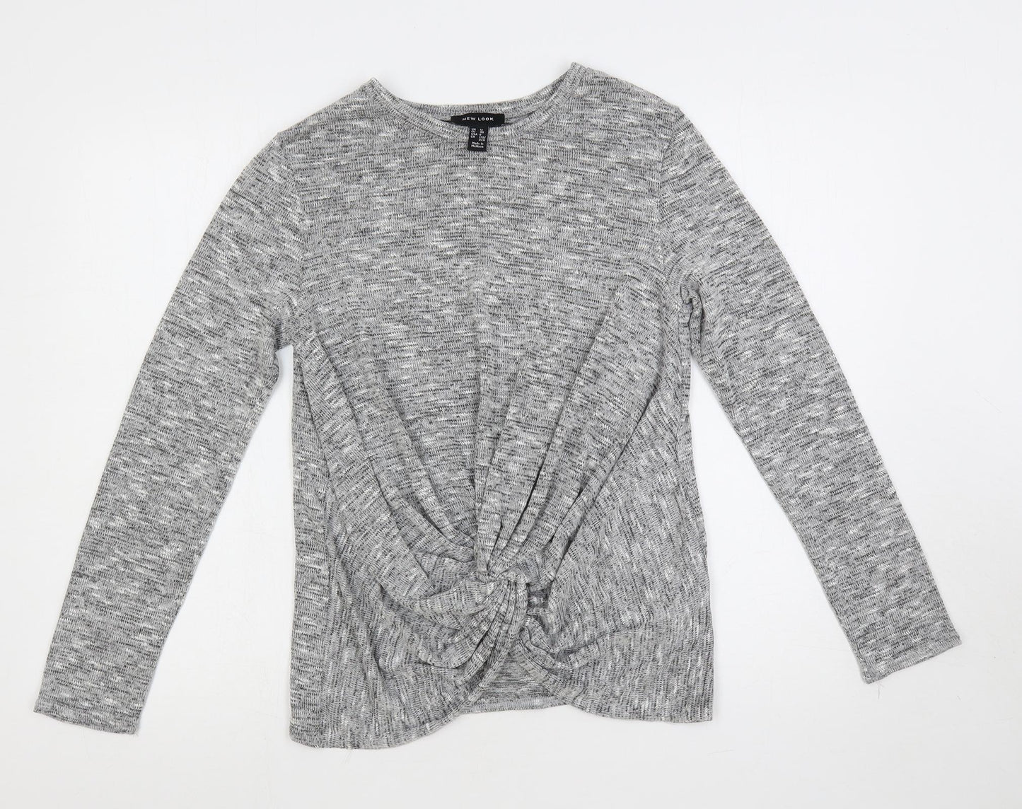 New Look Womens Grey Round Neck Polyester Pullover Jumper Size 12 - Knot Front Detail