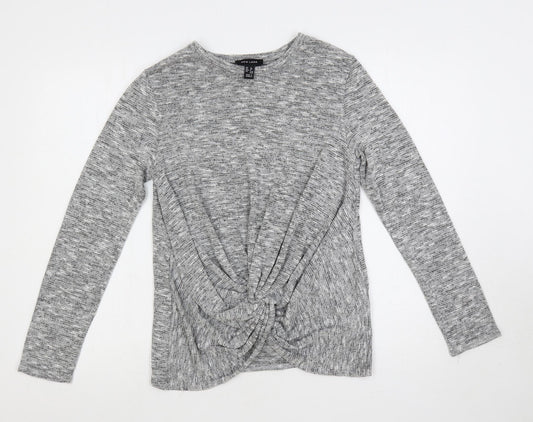 New Look Womens Grey Round Neck Polyester Pullover Jumper Size 12 - Knot Front Detail